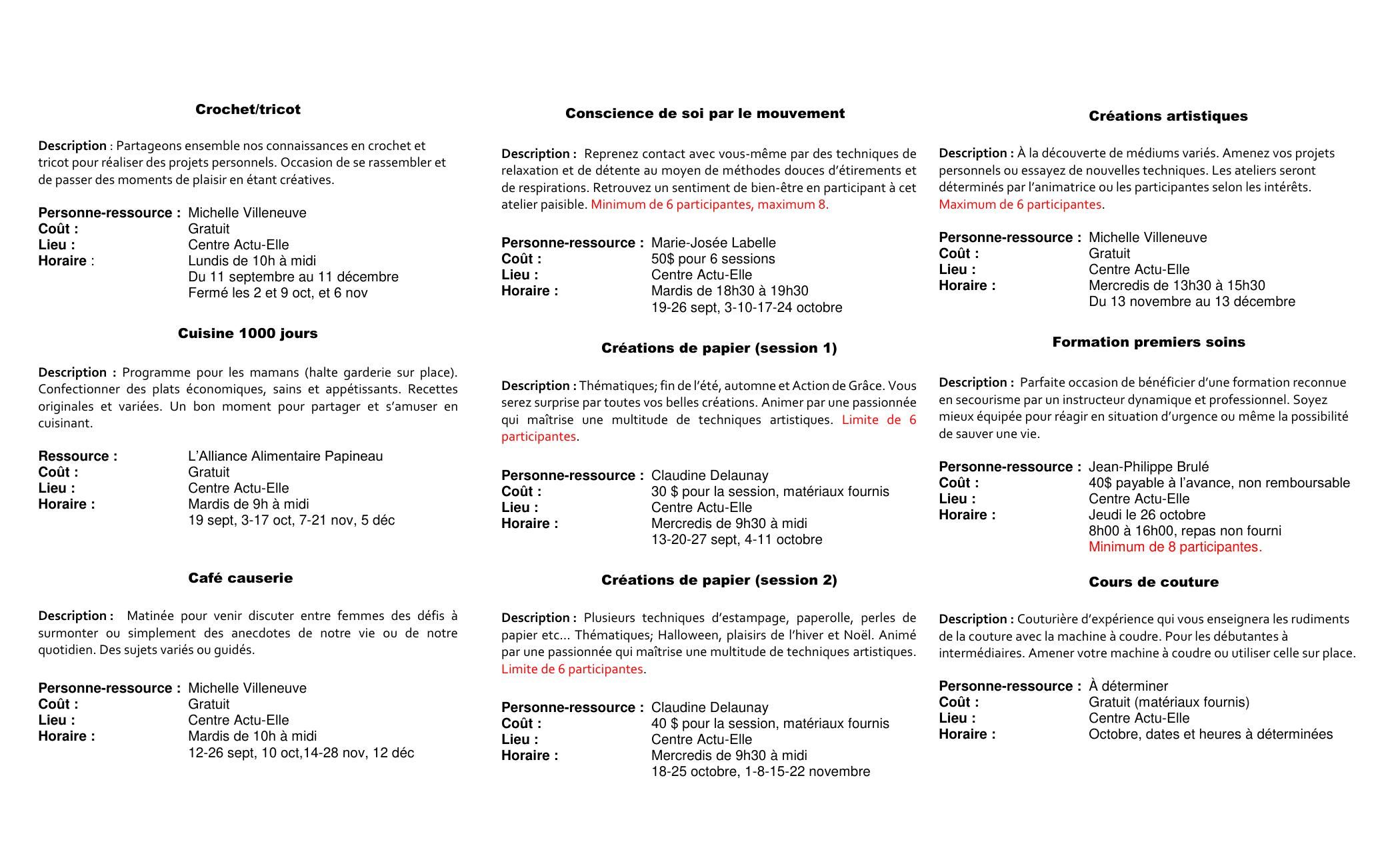 Image: programmation automne 2023 STAA