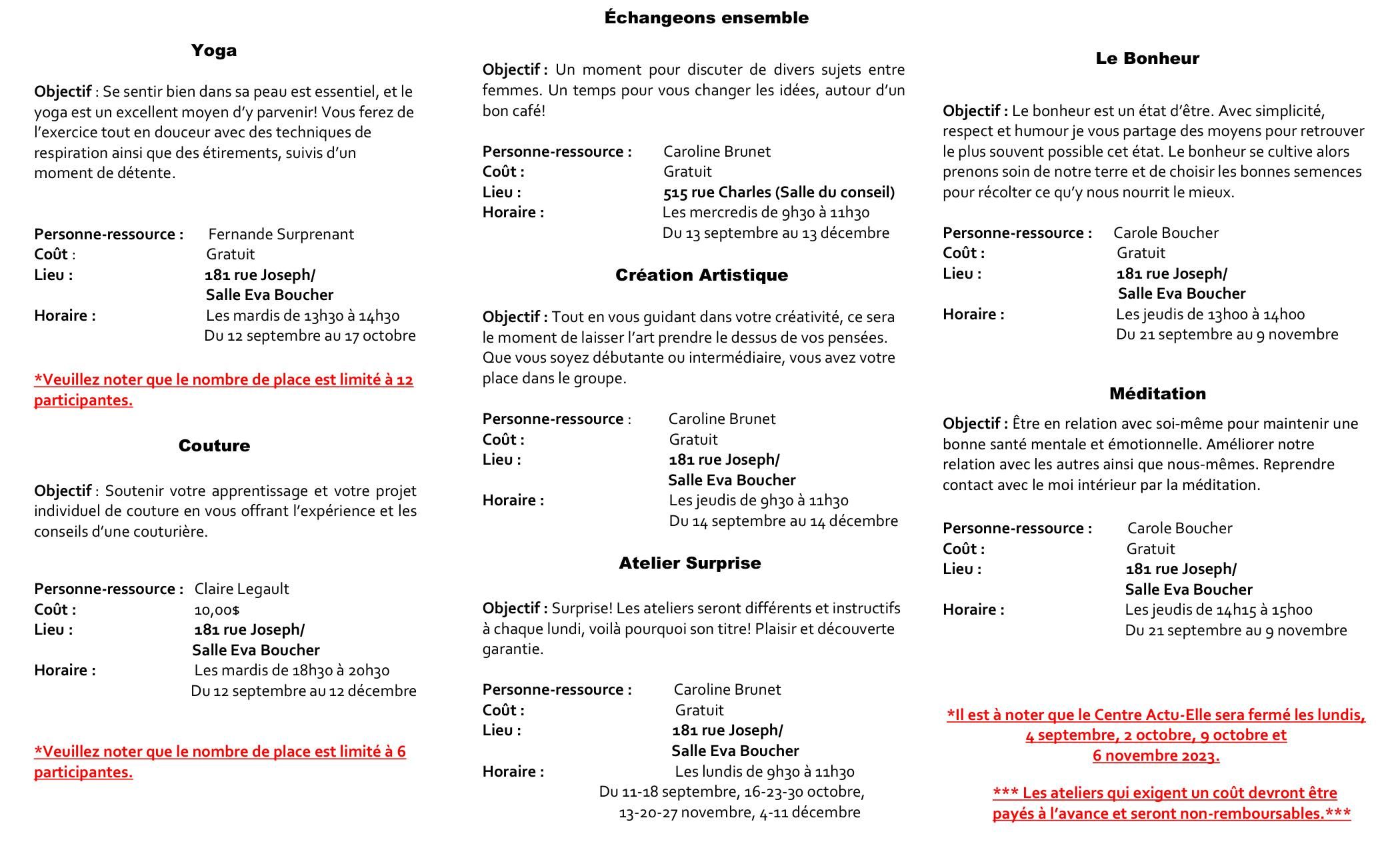 Image: Programmation automne 2023 Buckingham